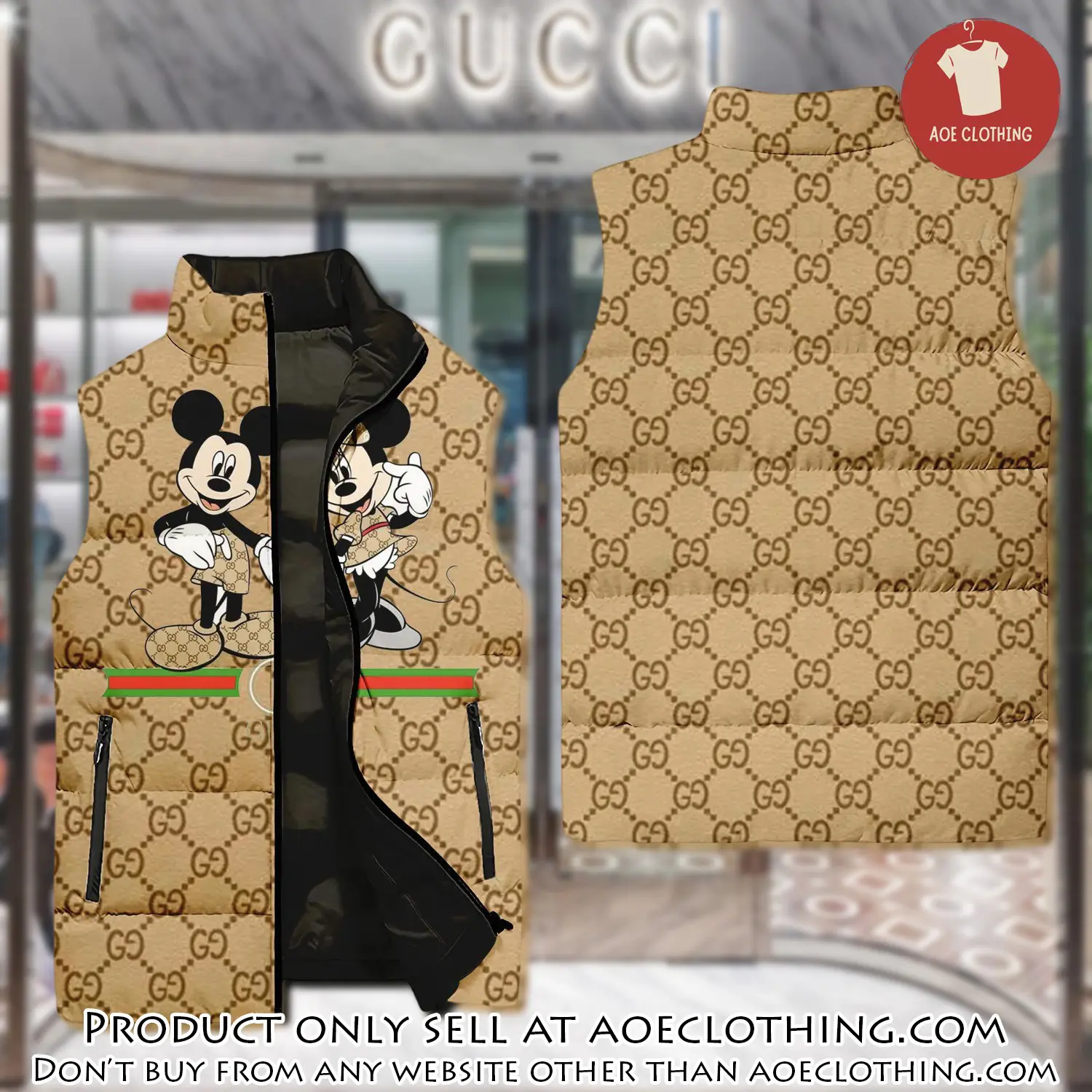 Gucci mickey mouse yellow luxury brand 3d sleeveless down jacket aoe2352809